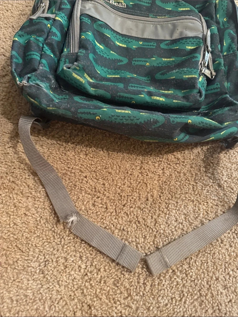 L.L. Bean Green Alligator Print Kids Backpack